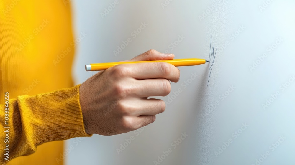Poster hands sketching ideas and notes on a shared whiteboard capturing the energy and of a brainstorming s