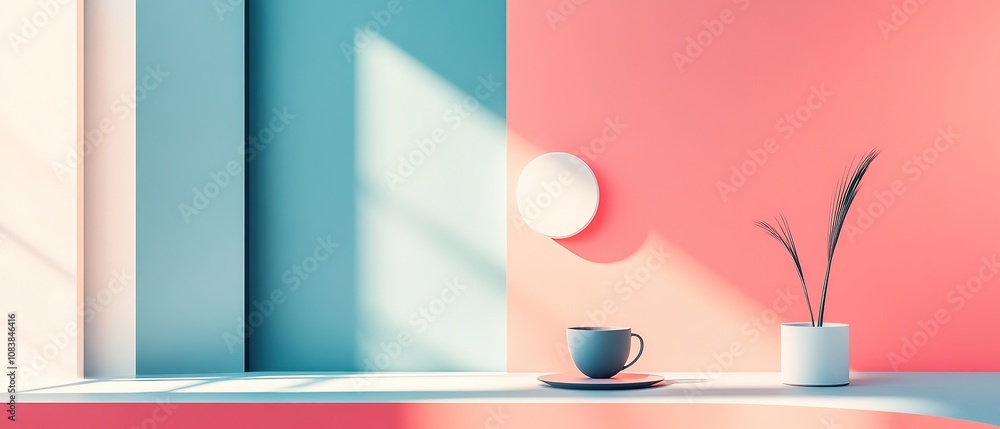 Aufkleber vivid abstract architectural design featuring colorful geometric shapes and layers in a modern urban