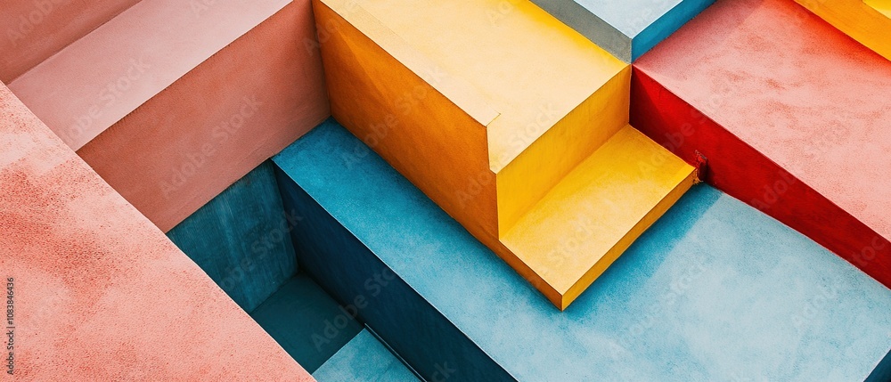 Aufkleber vivid abstract architectural design featuring colorful geometric shapes and layers in a modern urban