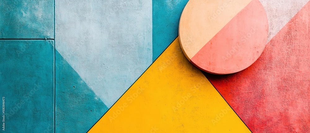 Aufkleber vivid abstract architectural design featuring colorful geometric shapes and layers in a modern urban