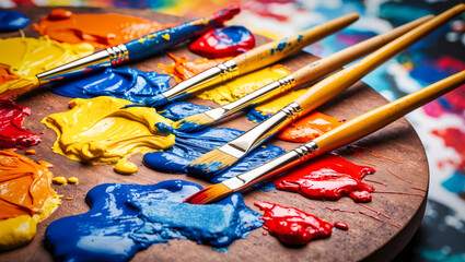 Obraz premium An artist's palette and paintbrushes
