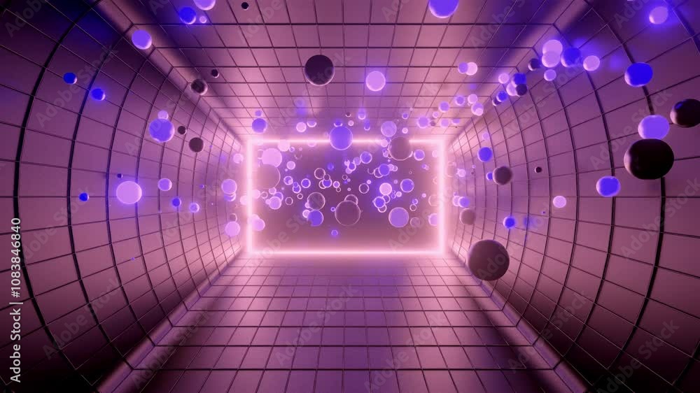 Poster abstract visual of vibrant neon spheres moving in harmony, perfect for adding a touch of futuristic 