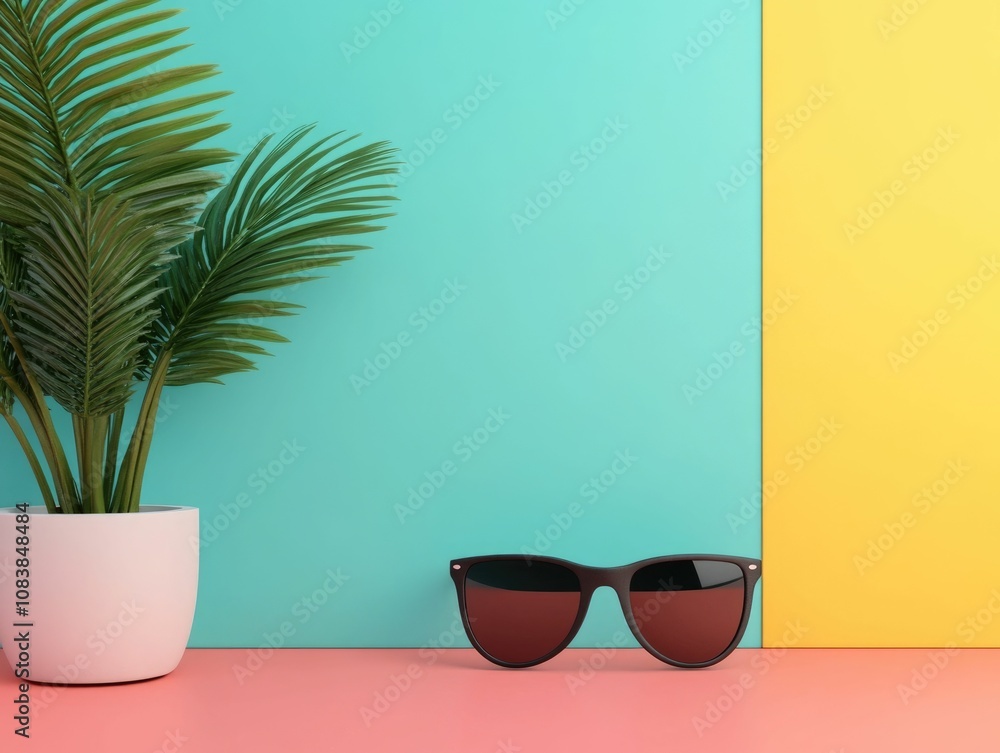 Poster vibrant and modern product or item displayed in a stylish abstract and colorful environment for an e