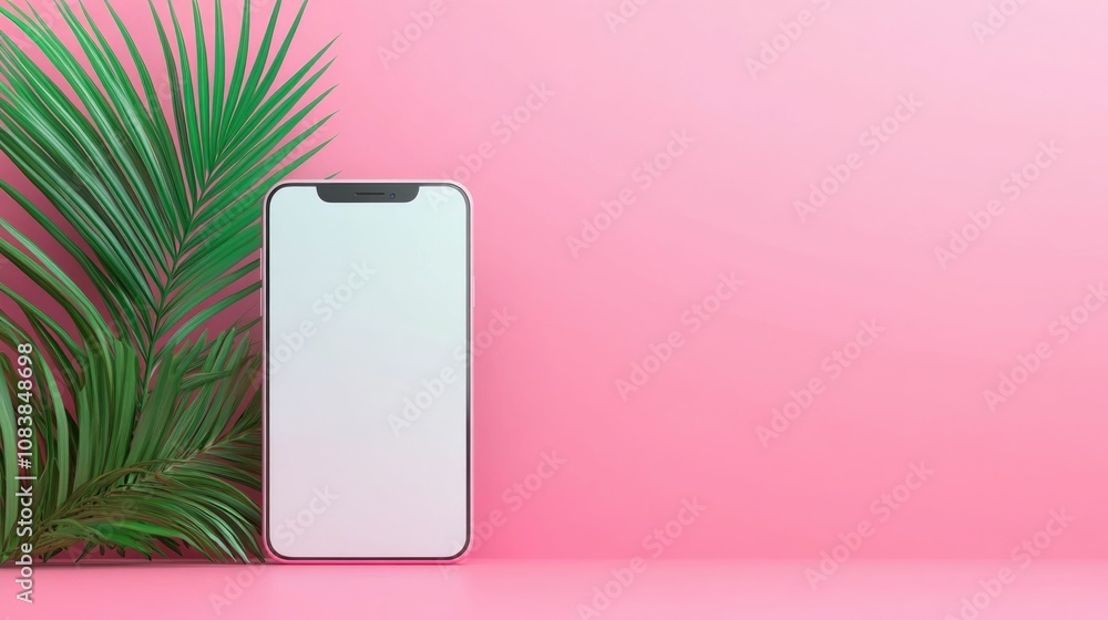 Poster minimalist and contemporary product mockup featuring a mobile device or smartphone displayed on a pi