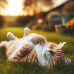 entspannte Katze im warmen Licht