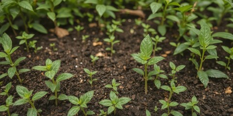 Obraz premium Coffee bean seedlings growing in a lush natural background, showcasing the beauty of vibrant green colors, nature, trees