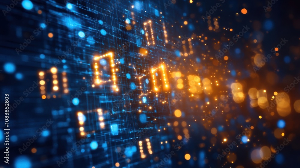 Aufkleber Abstract Digital Background with Glowing Particles and Data Streams, Representing Technology and Innovation in a Futuristic Environment