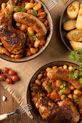 A traditional French one-pot dish with beans, chicken and white sausage. Cassoulet.