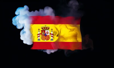 flag spain background design for independence, veterans, labor, memorial day. colorful smoke on black background - Powered by Adobe