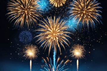 Fototapeta premium Banner Purple Firework celebrate anniversary happy new year 2024, 4th of july holiday festival. Banner Purple firework night time National holiday. Violet firework New year 2025 festival copy space