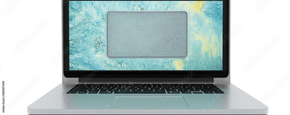 Poster a laptop displaying a textured background, emphasizing a clean and modern design.