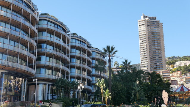 Monaco, facade of the new residential quarter of One, magnificent apartments, a foot zone with a large number magnificent branded shops and restaurants, place Casino