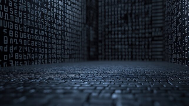 A dimly lit room filled with digital numbers, creating a futuristic atmosphere.