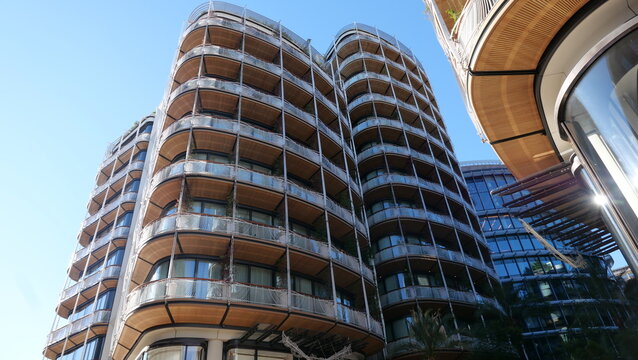 Monaco, facade of the new residential quarter of One, magnificent apartments, a foot zone with a large number magnificent branded shops and restaurants, place Casino