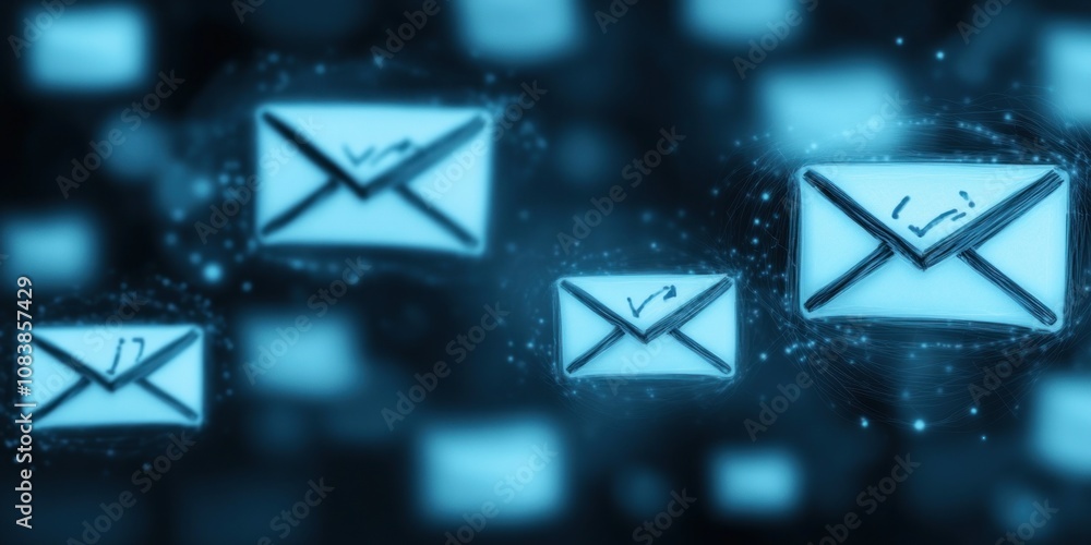 Poster digital representation of email icons symbolizing communication and connectivity.