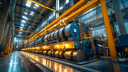 Obraz premium Industrial manufacturing facility with large machinery inside a modern factory setting