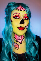 Portrait of model wearing zombie makeup in pop art style