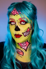Portrait of model wearing zombie makeup in pop art style
