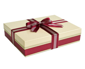 Fototapeta premium Elegant Cream Gift Box with Red Ribbon , isolated on white background png