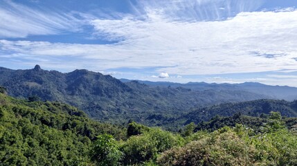 landscape mountain views and blue skies covered with clouds