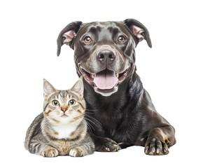 Obraz premium Dog and Cat Friendship Portrait , isolated on white background png