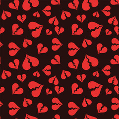 Red Broken Vintage Hearts vector seamless pattern