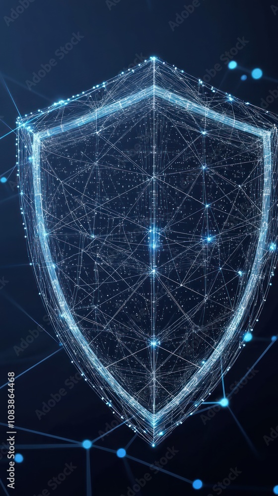 Aufkleber a digital shield symbolizing cybersecurity and protection in a networked environment.