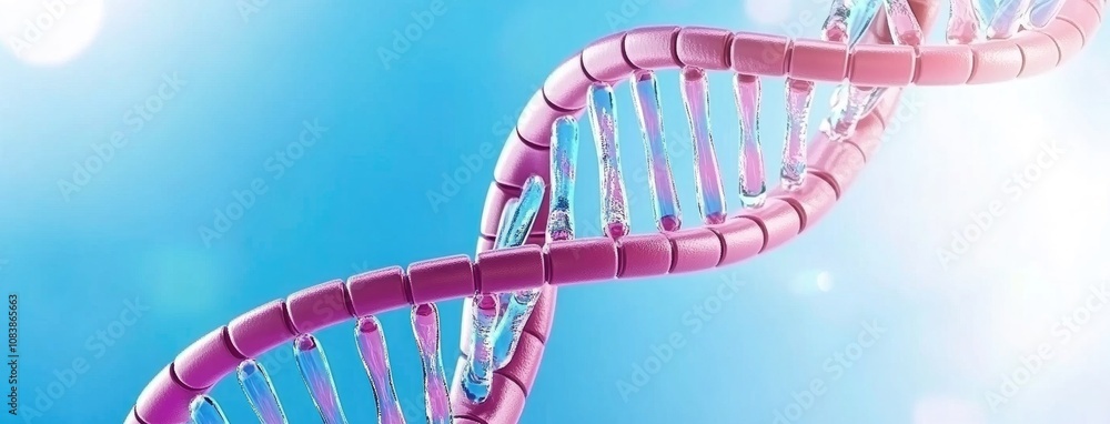 Poster a mesmerizing 3d render of dna spirals demonstrating complexity against a vibrant blue backdrop with
