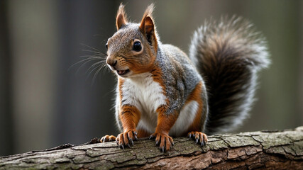 Obraz premium Close-Up of a Curious Squirrel Peeking from Behind a Tree Trunk in Nature