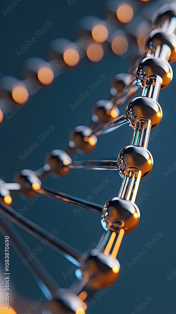 Poster a striking 3d representation of dna with a captivating bokeh effect set against a mesmerizing blue b