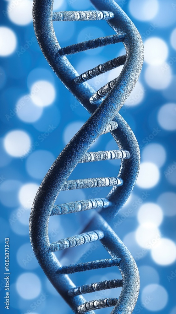 Poster a mesmerizing 3d render of a blue dna double helix glows against a bokeh background, showcasing the 