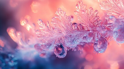 Obraz premium Dreamy and intricate ice art captured with a 50mm macro lens, showcasing insane details and depth of field , freezing