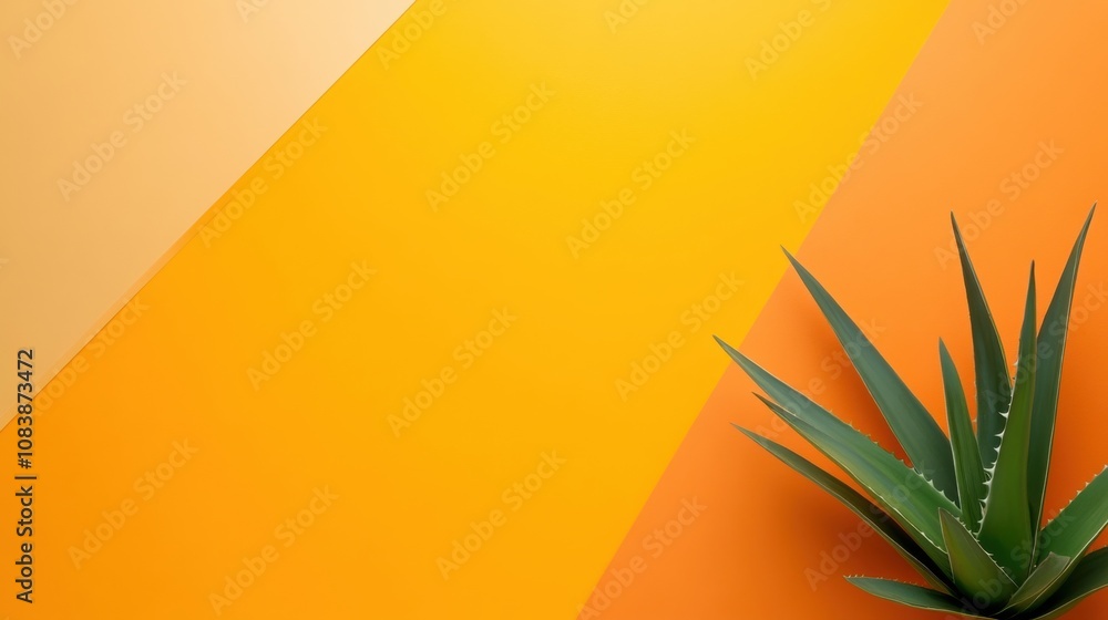 Poster aloe plant displayed on an abstract orange and yellow background in a minimal creative style