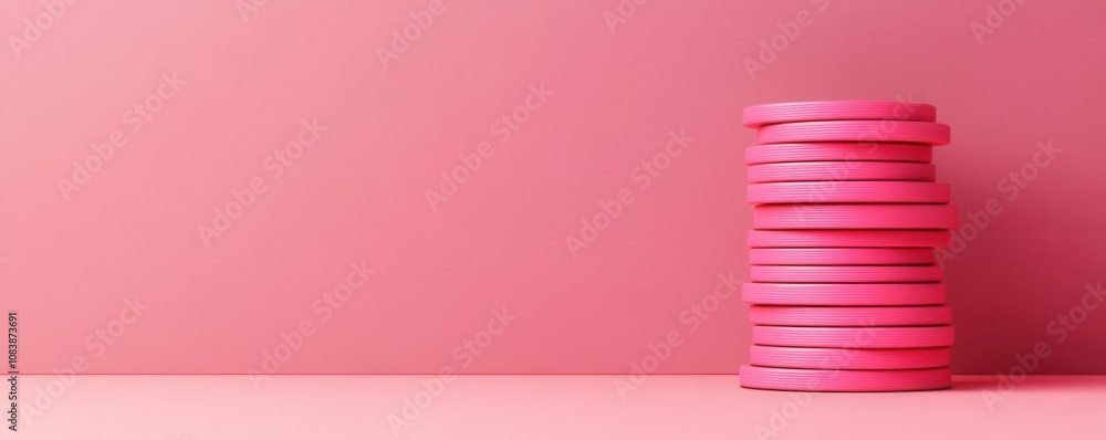 Aufkleber a stack of bright pink circular objects against a soft pink background, creating a vibrant and playf