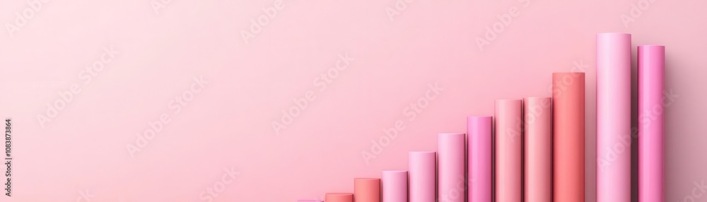 Poster a gradient of pink paper rolls arranged in ascending order on a soft pink background, creating a vis