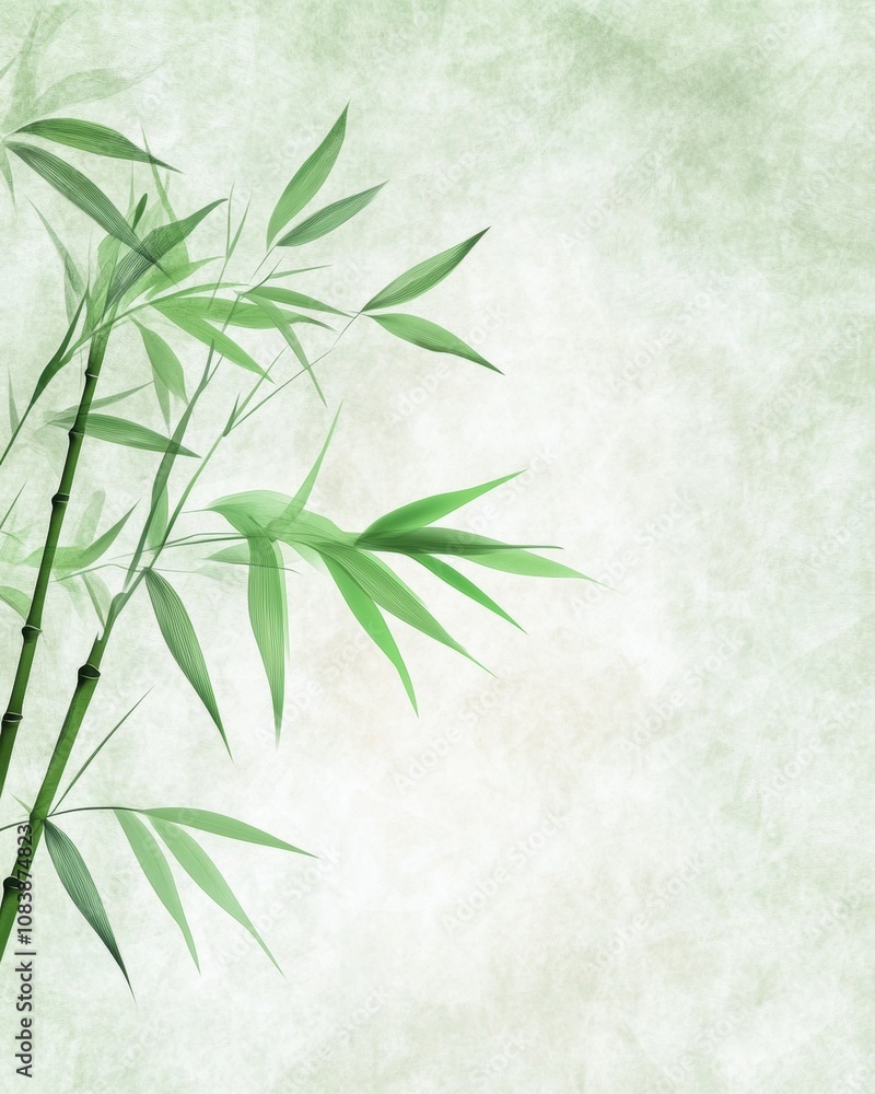 Leinwandbilder bamboo branch with delicate leaves on a soft abstract background creating a serene atmosphere