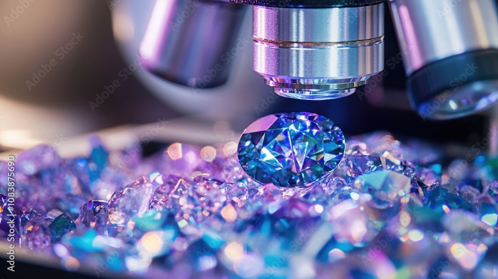 Poster detailed macro shot of a brilliant gem under a microscope with colorful reflections and sparkling cr