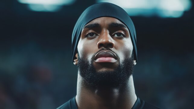 A man with a black hat and beard is looking at the camera