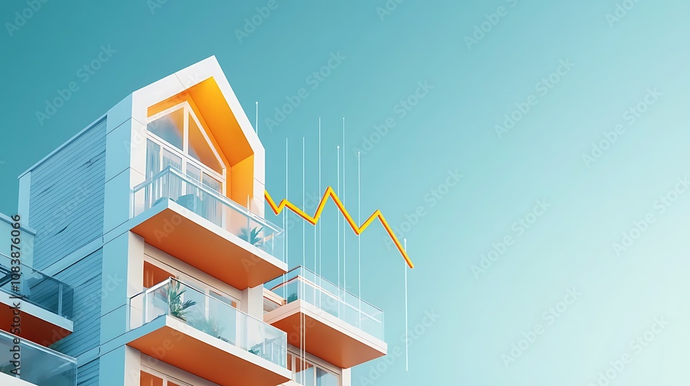 Aufkleber modern building with graphical growth representation