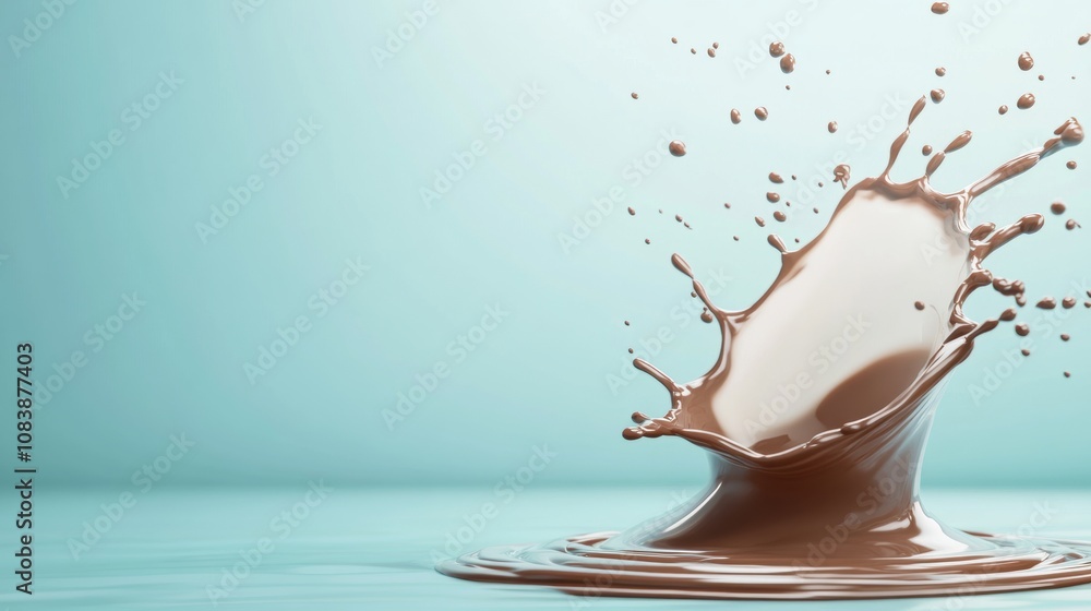 Poster vivid chocolate splash captured in a refreshing and smooth motion against a light background