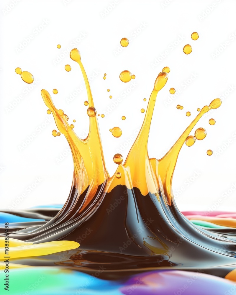 Poster Chocolate Splash Creating a Dynamic Visual Effect Against a Vibrant Background of Colors
