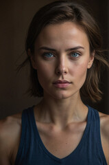 Fototapeta premium Confident Portrait of Woman with Striking Blue Eyes and Natural Lighting