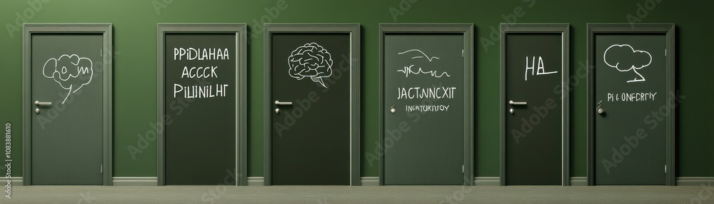 Poster a series of labeled doors representing different concepts related to the mind and learning.