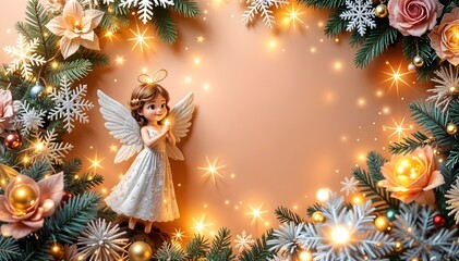 Obraz premium Christmas background of spruce, fir tree, pine and toys on a white background. New Year background. Christmas banner 