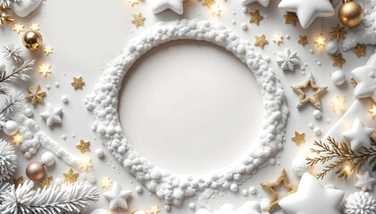 Christmas background of spruce, fir tree, pine and toys on a white background. New Year background. Christmas banner	