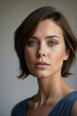 Fototapeta premium Confident Portrait of Woman with Striking Blue Eyes and Natural Lighting