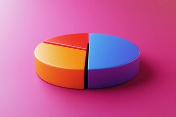 Obraz premium A vibrant, colorful pie chart on a pink background, showcasing three distinct segments in orange, red, and blue.