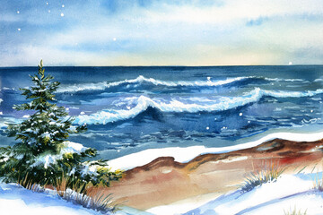 baltic sea winter landscape with snow