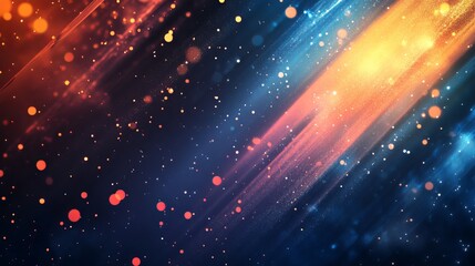 Obraz premium Vibrant fireworks illuminate the night sky, casting a brilliant glow over an abstract holiday backdrop. The empty space below the fireworks invites you to fill it with your own festive message