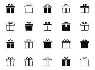 Gift box icons set. Gift boxes with ribbon. Surprise gift boxes icon. Present sign. Vector illustration.